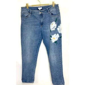 Skylar & Jade Womens Size 30 Denim Jeans Blue‎ Paint Painted Daisy's Flowers